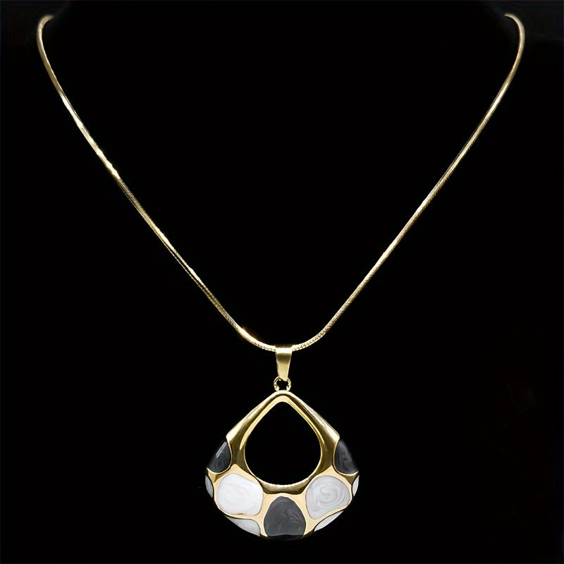 Geometric Enamel Pendant Necklace for Women Stainless Steel Gold Tone Vibrant Colorful Gift
