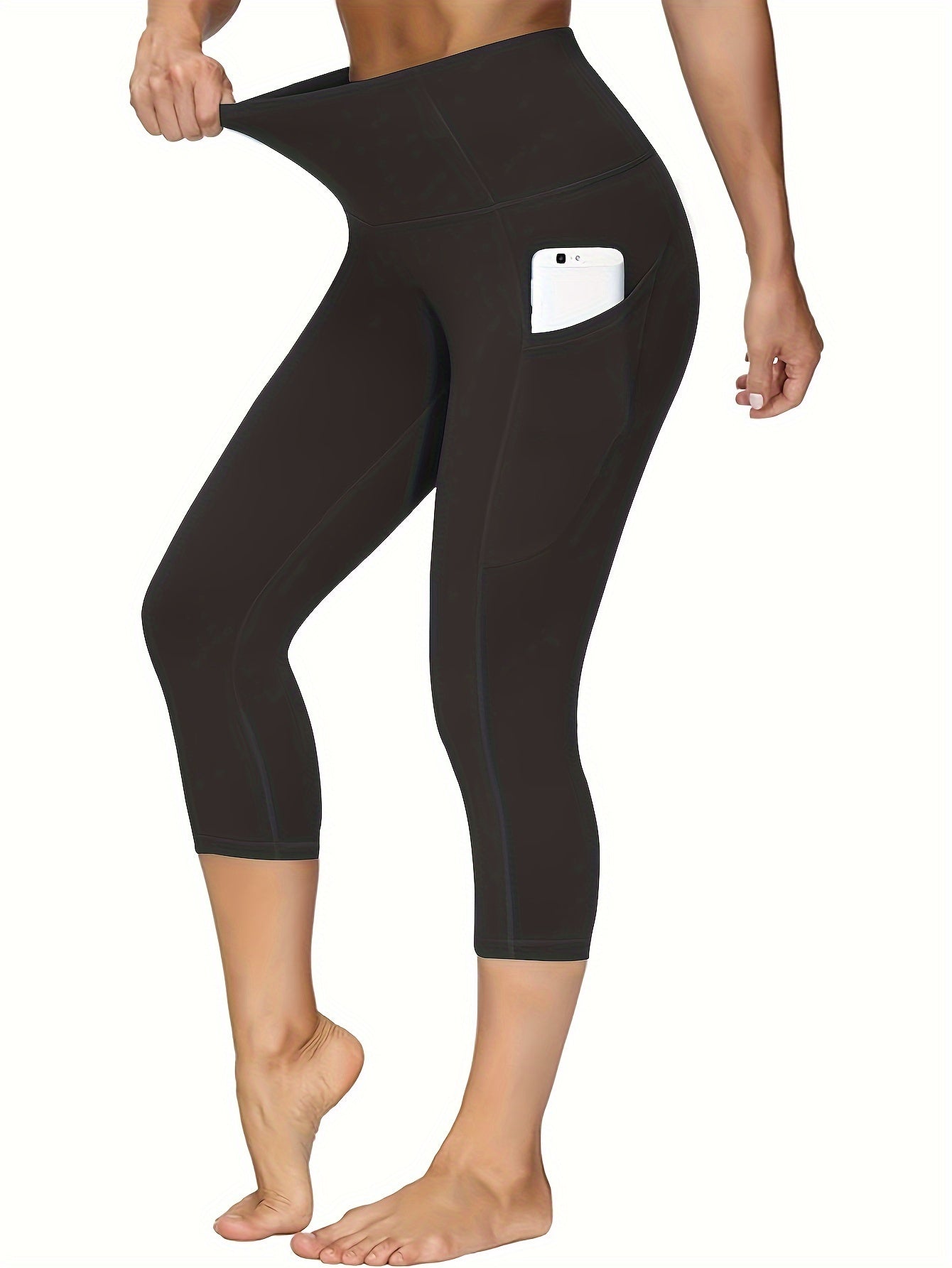 Plus Size Women's High-Waisted Capri Yoga Pants with Pockets