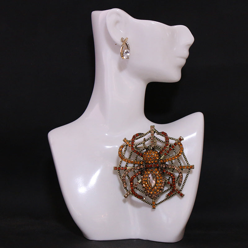 Women’s Silver Spider Brooch with Rhinestones Oversized Jewelry Accessory