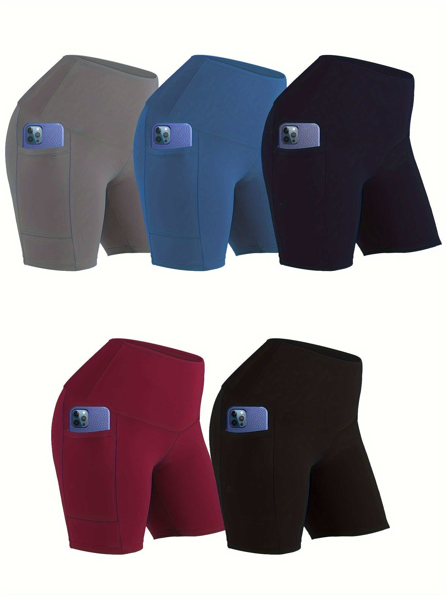 Plus Size High-Waisted Pocketed 5-Panel Shorts 5 Piece Set