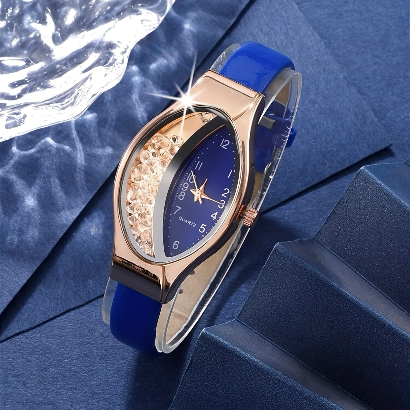 Women's Quartz Watch with Color Block Oval Pointer and Quicksand Dial