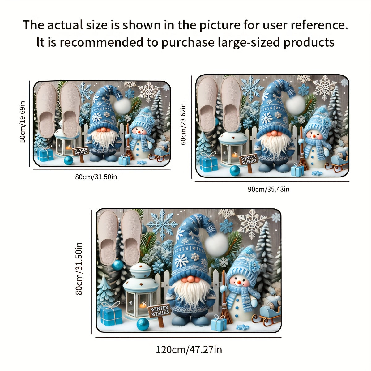 Blue Christmas Gnome Crystal Velvet Door Mat for Winter Home Decor