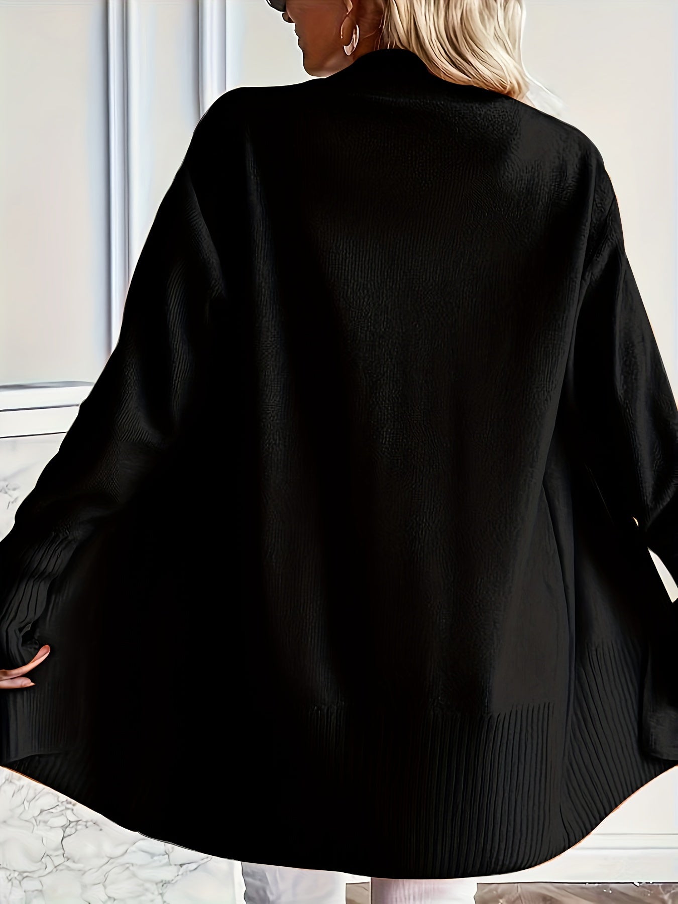 Cardigan de punto de manga larga para mujer con abertura frontal y bolsillos, color sólido, ajuste holgado para otoño e invierno