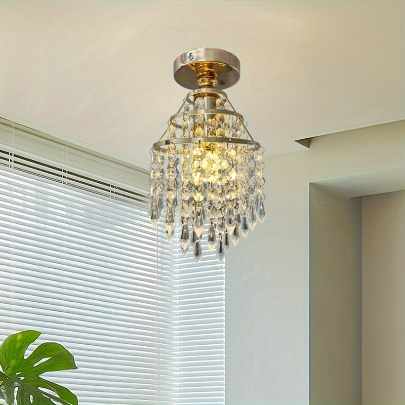 Golden Crystal Chandelier Ceiling Light E27 Base for Bedroom Balcony Hallway 1pc