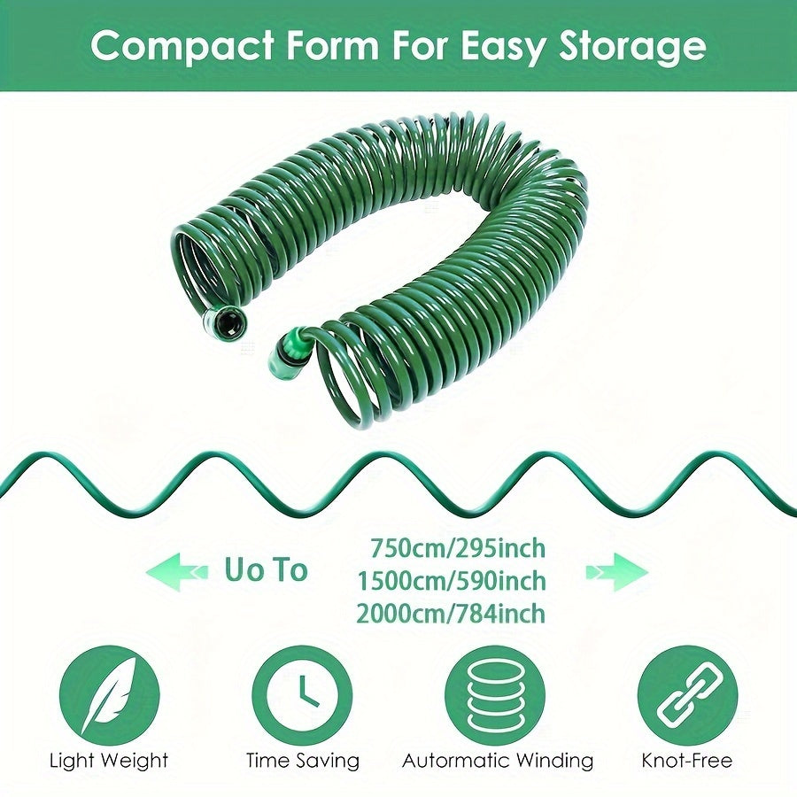 Lightweight Garden Coil Hose Set with EVA Material 7-Function Water Gun 7.5/15/20m