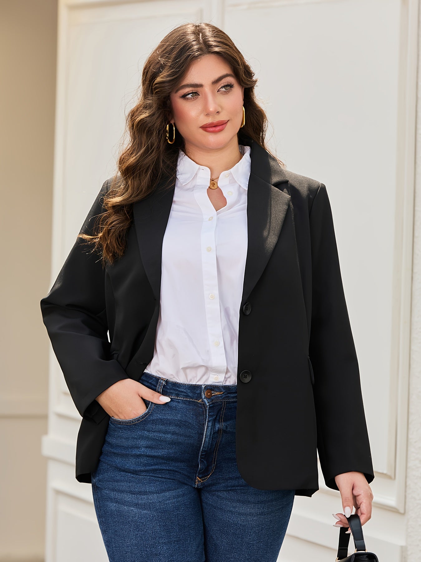 Women's Plus Size Blazer Business Casual Long Sleeve Notch Lapel Black