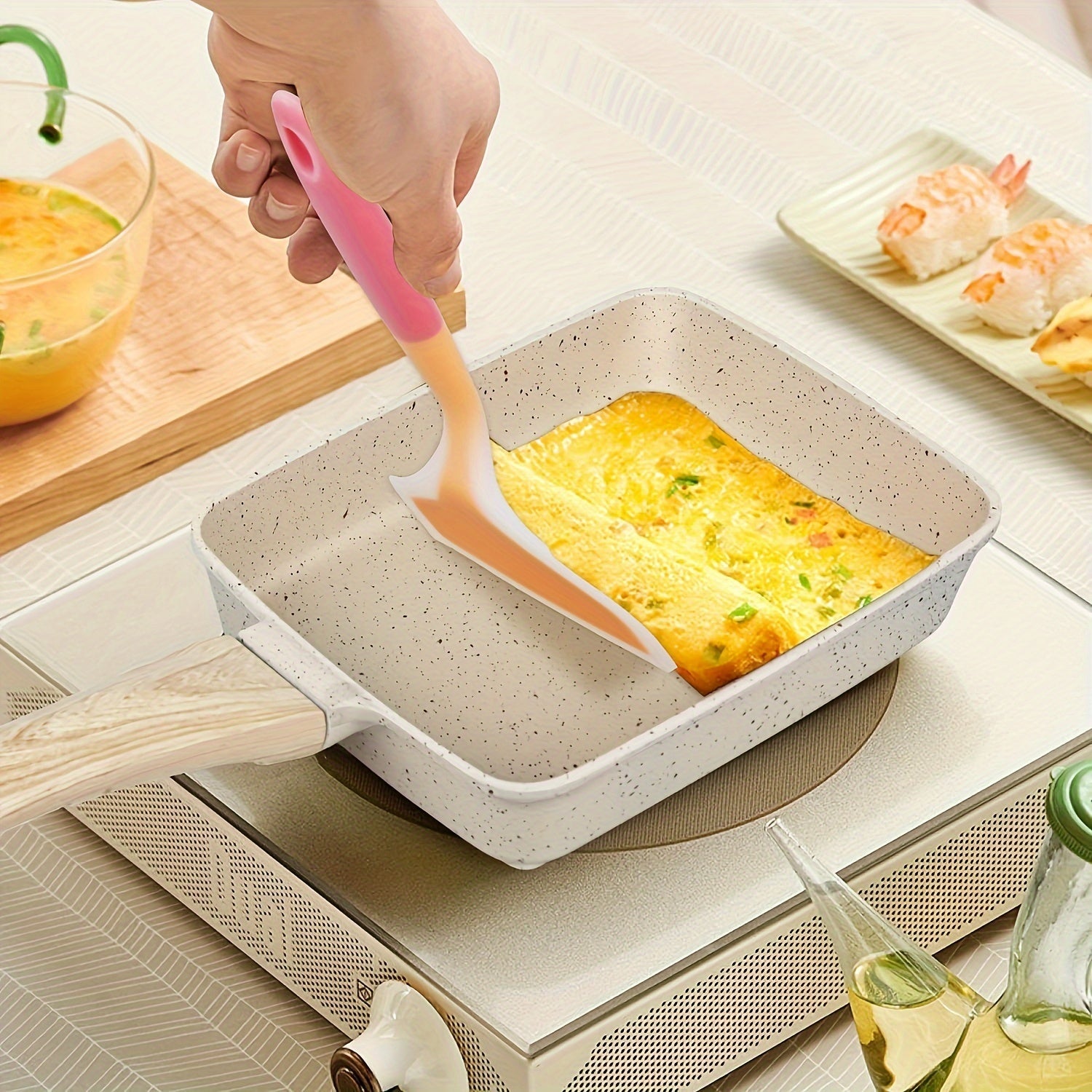 Non-Stick Aluminum Tamagoyaki Pan Set with Spatula and Oil Brush
