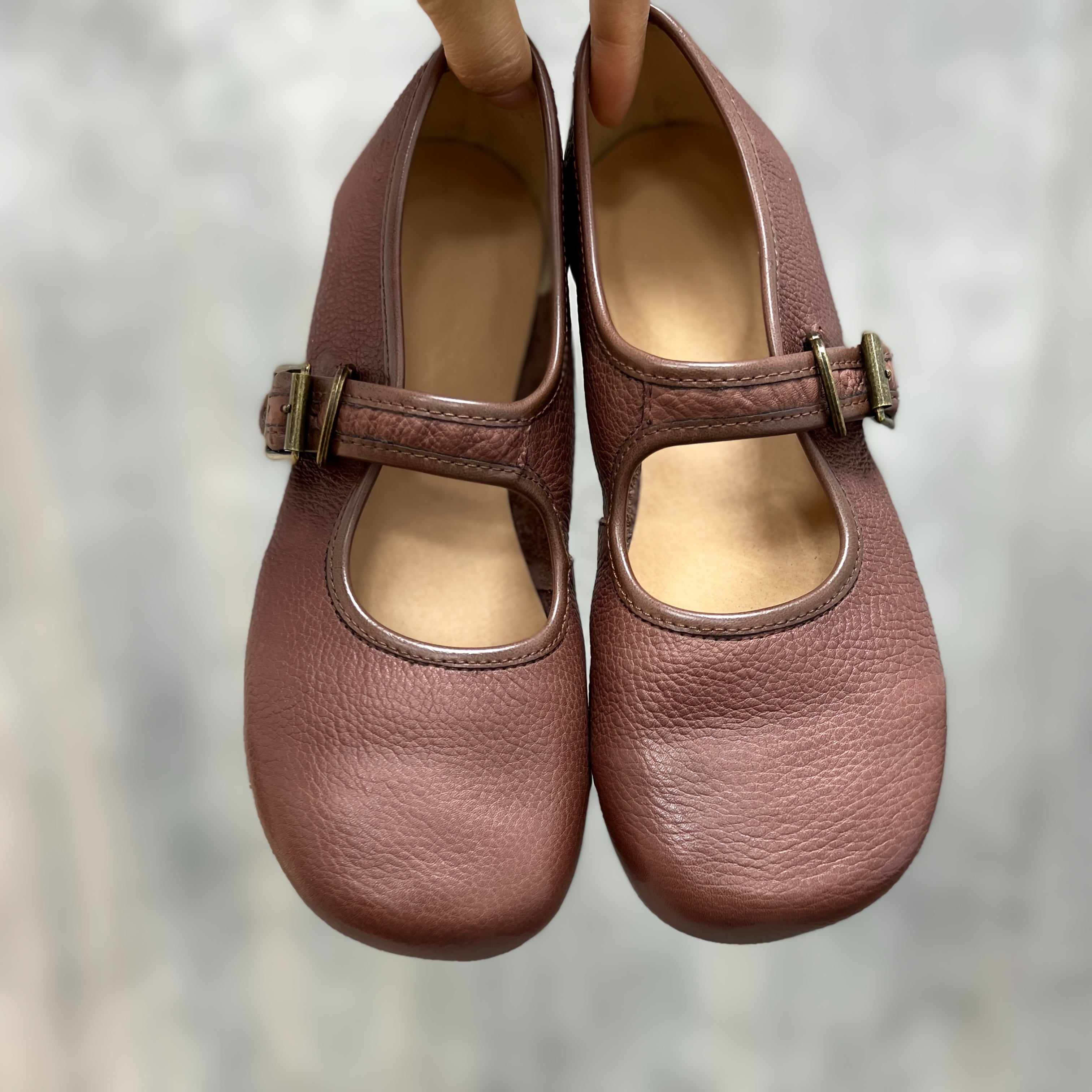 Women's Leather Mary Jane Flats Casual Shoes Adjustable Strap Lightweight