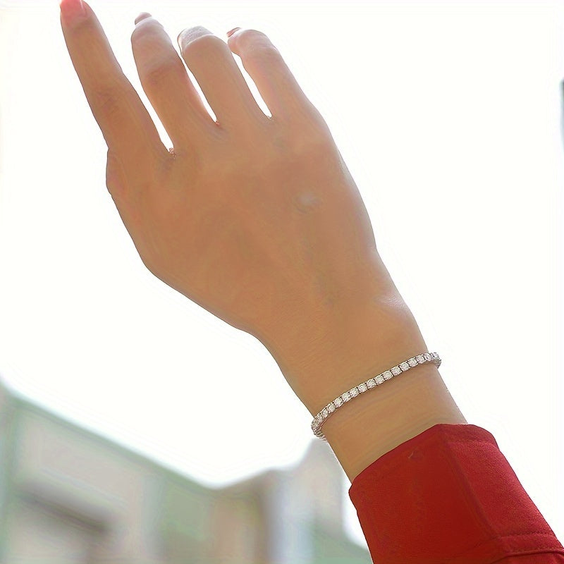 Sterling Silver Moissanite Tennis Bracelet 4mm Invisible Clasp Unisex Jewelry