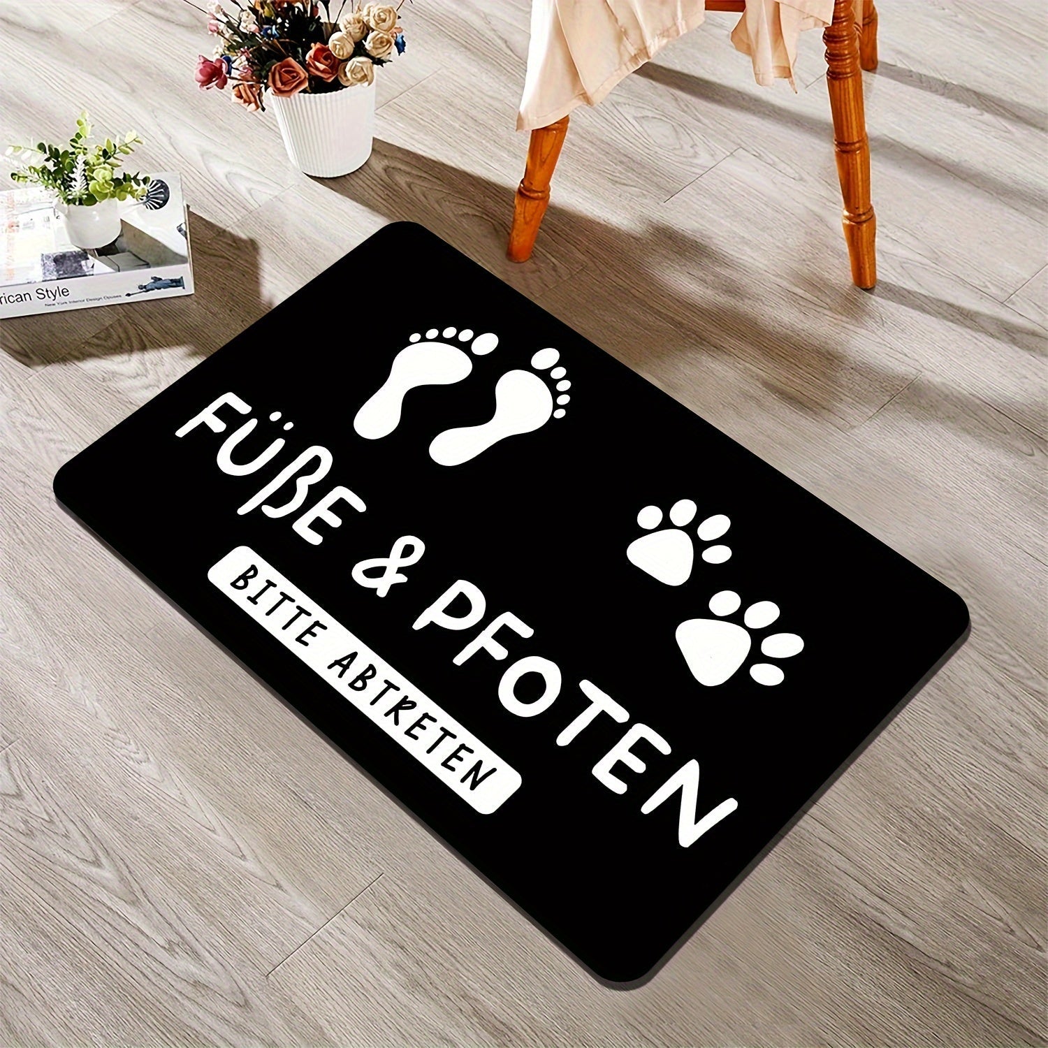 Indoor Outdoor Welcome Mat with Paw Prints Non-Slip Machine Washable Rug