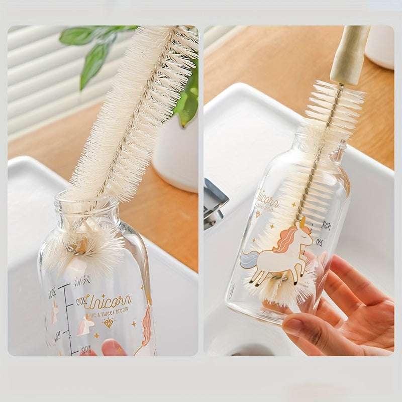 Wooden Cup Brush with Handle, Soft Cleaning Tool for Kitchen Cups and Bottles