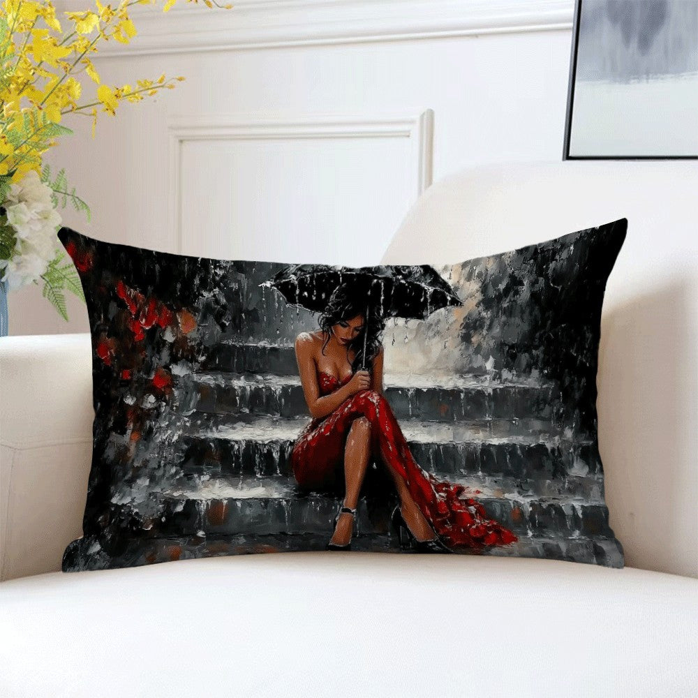 Stylish Red Dress Woman Pillowcase 50.8x30.48cm for Home Decor and Sofa