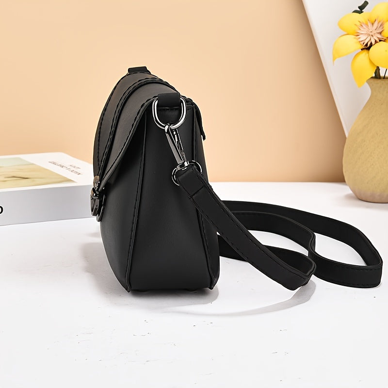 Women's Black Faux Leather Crossbody Bag Zipper Closure Minimalist Casual Purse