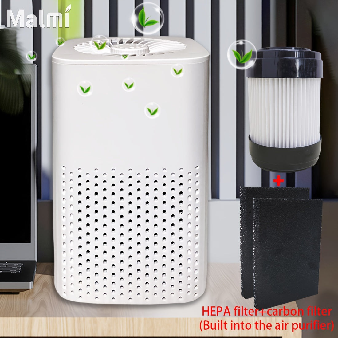 Quiet USB Air Purifier with HEPA and Activated Carbon Filters for Cars Office Bedroom