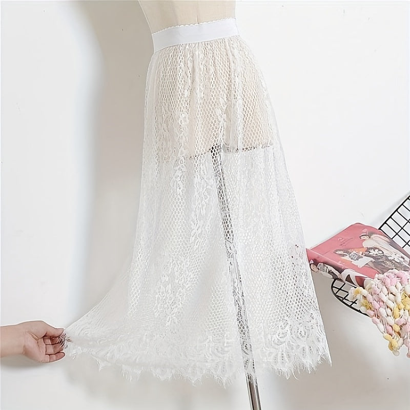 Victorian Gothic Sheer Tulle Skirt with Lace Petticoat for Women