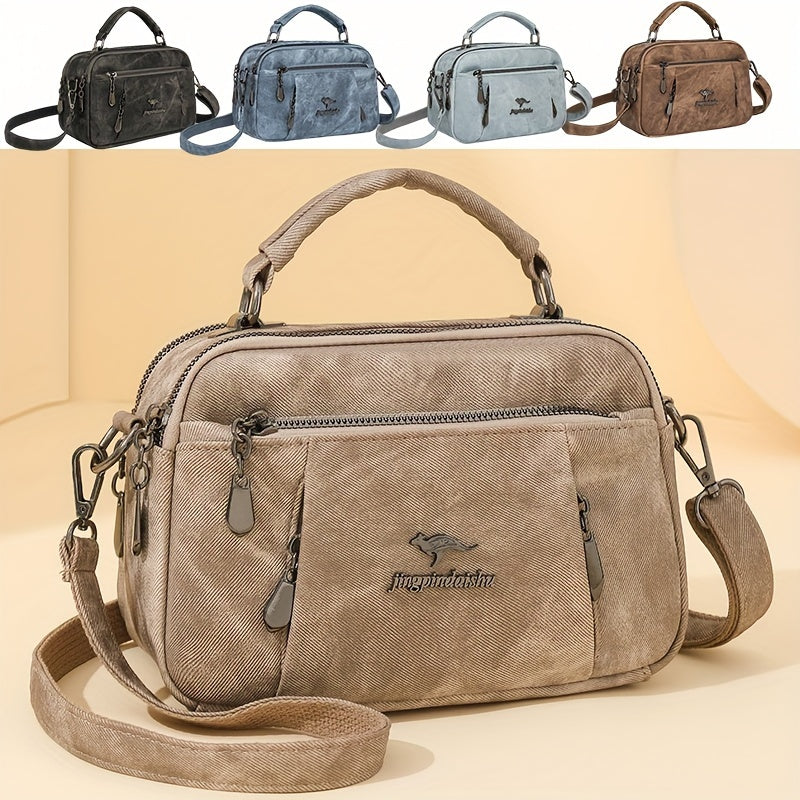 Synthetic Leather Crossbody Bag for Women with Detachable Strap in Black Grey Blue Light Blue