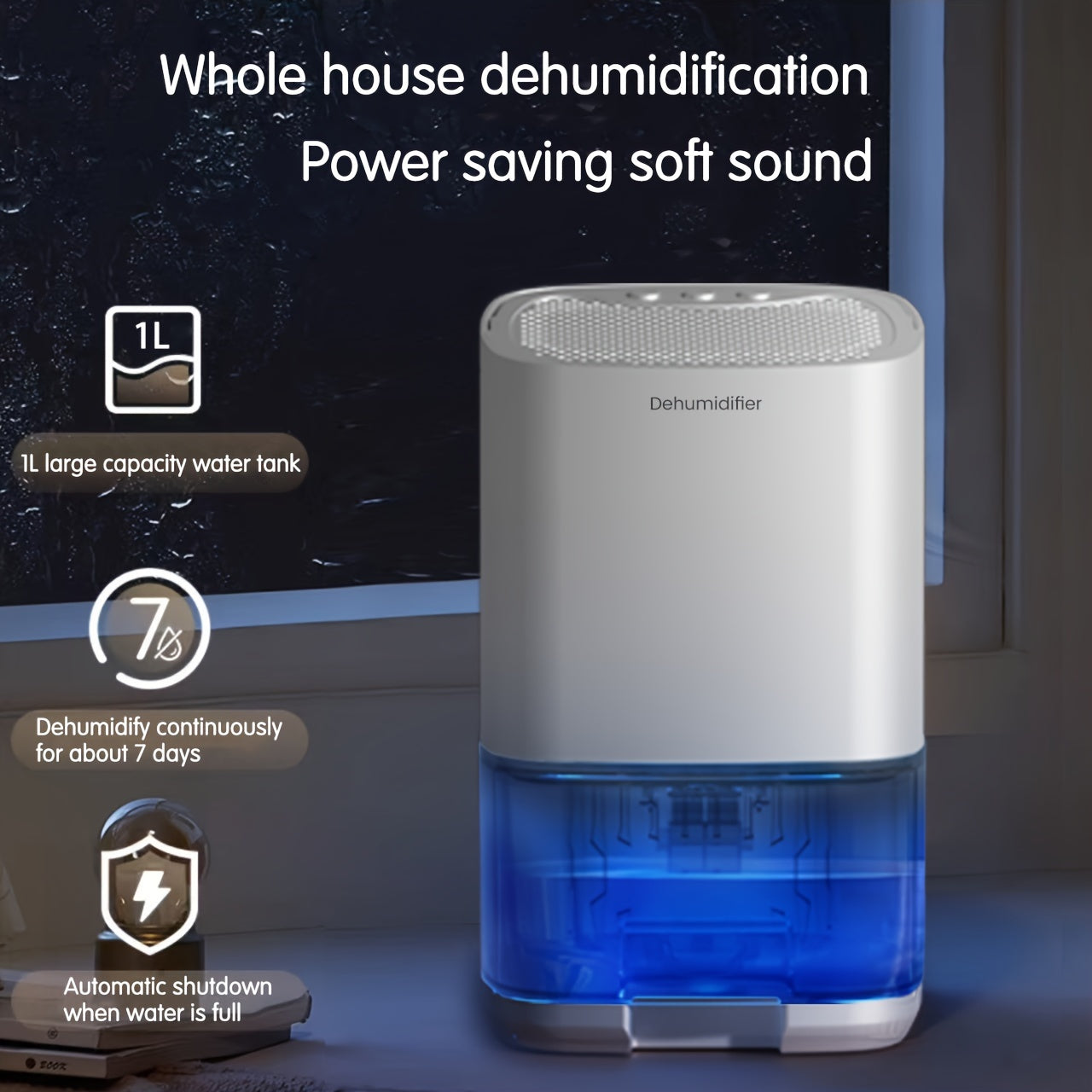 Compact 35oz Home Dehumidifier with Quiet Operation and 7-Color LED Lights