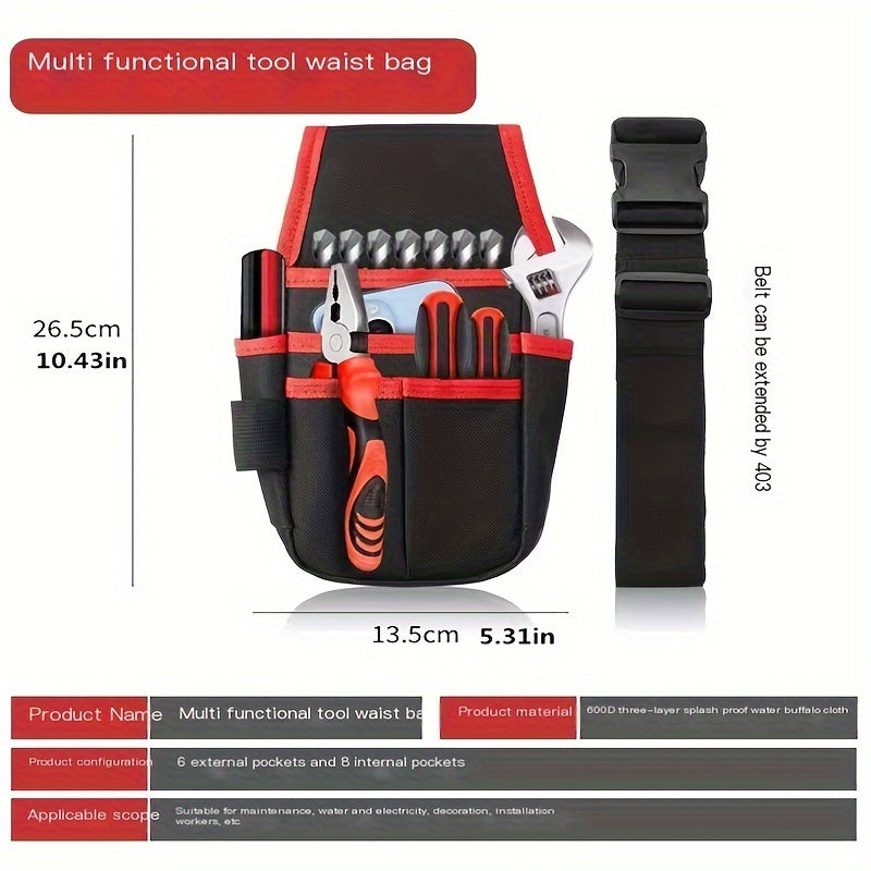 Heavy-Duty Oxford Fabric Electrician Tool Pouch Small Waist Bag for Repair and Aerial Work