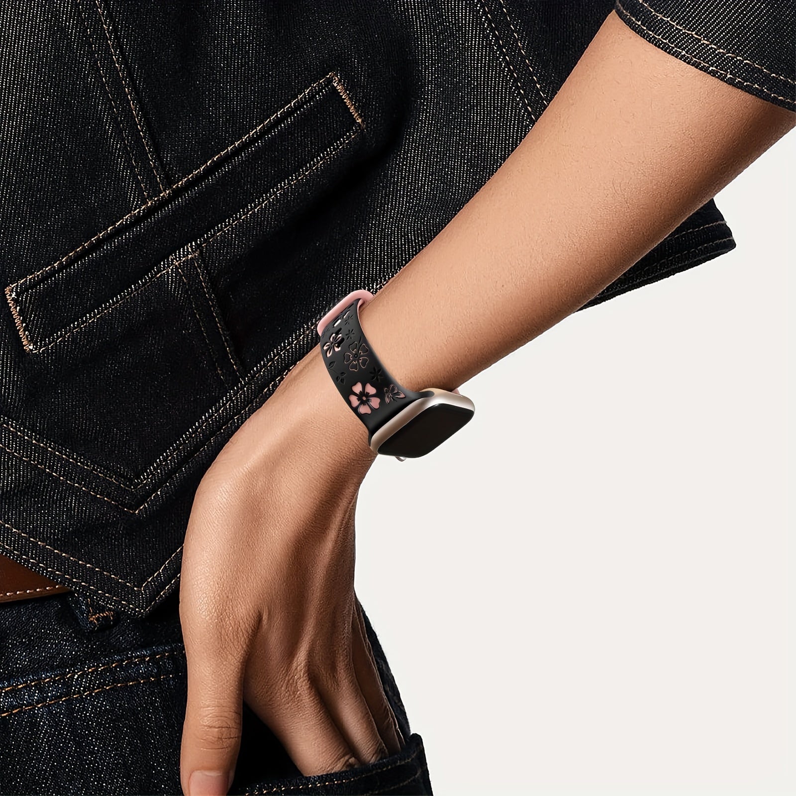 Women’s Two-Tone Floral Silicone Smartwatch Band Compatible with Apple Watch Series 9 to SE