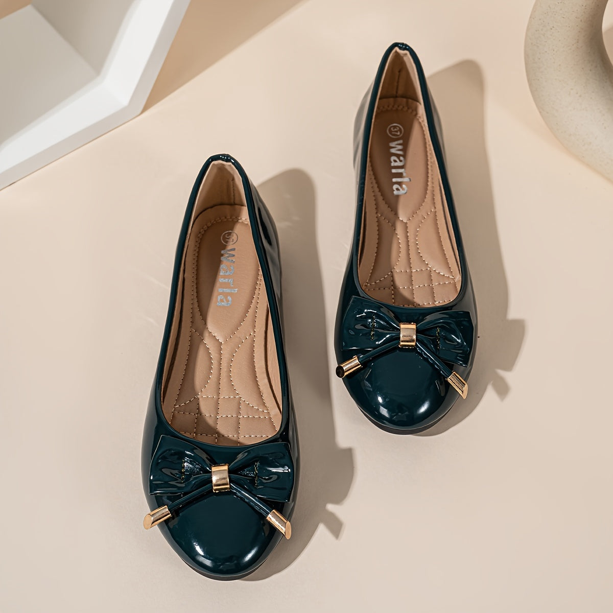 Women's Flat Mary Jane Shoes with Mirror Bow Decoration and Soft Soles