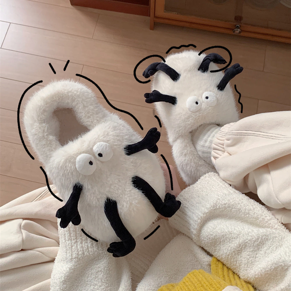 Uniseks peluş multfilmli mo'ynali yopish uchun uy ichki chanoq poyabzal, sirpanmaydigan, yumshoq taglik