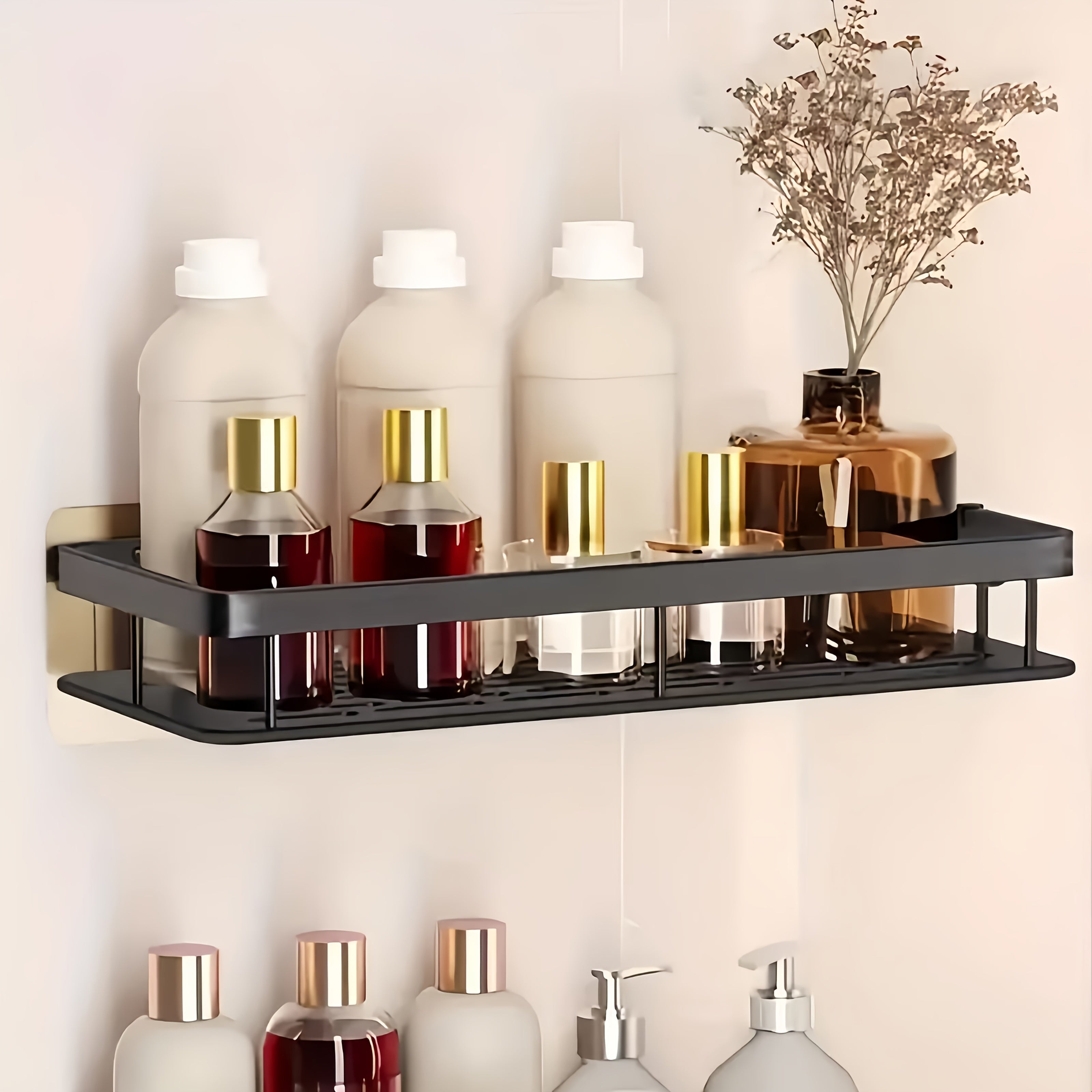 Wall-Mounted Shower Storage Rack Large Capacity No-Drill Floating Shelf for Bathroom Kitchen