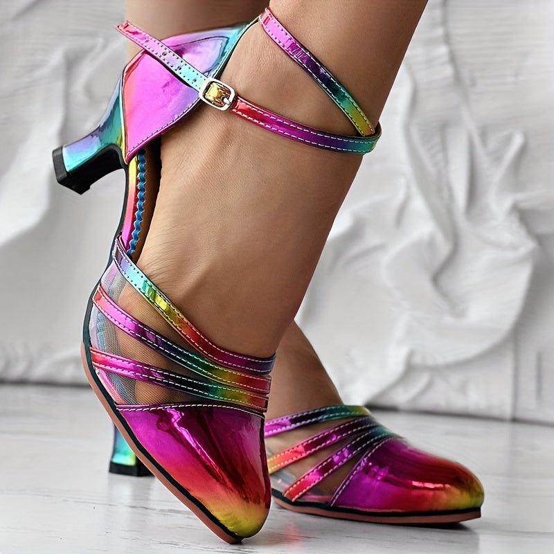 Women's Colorful Mesh High Heels with Chunky Heel Orthopedic Dress Pump
