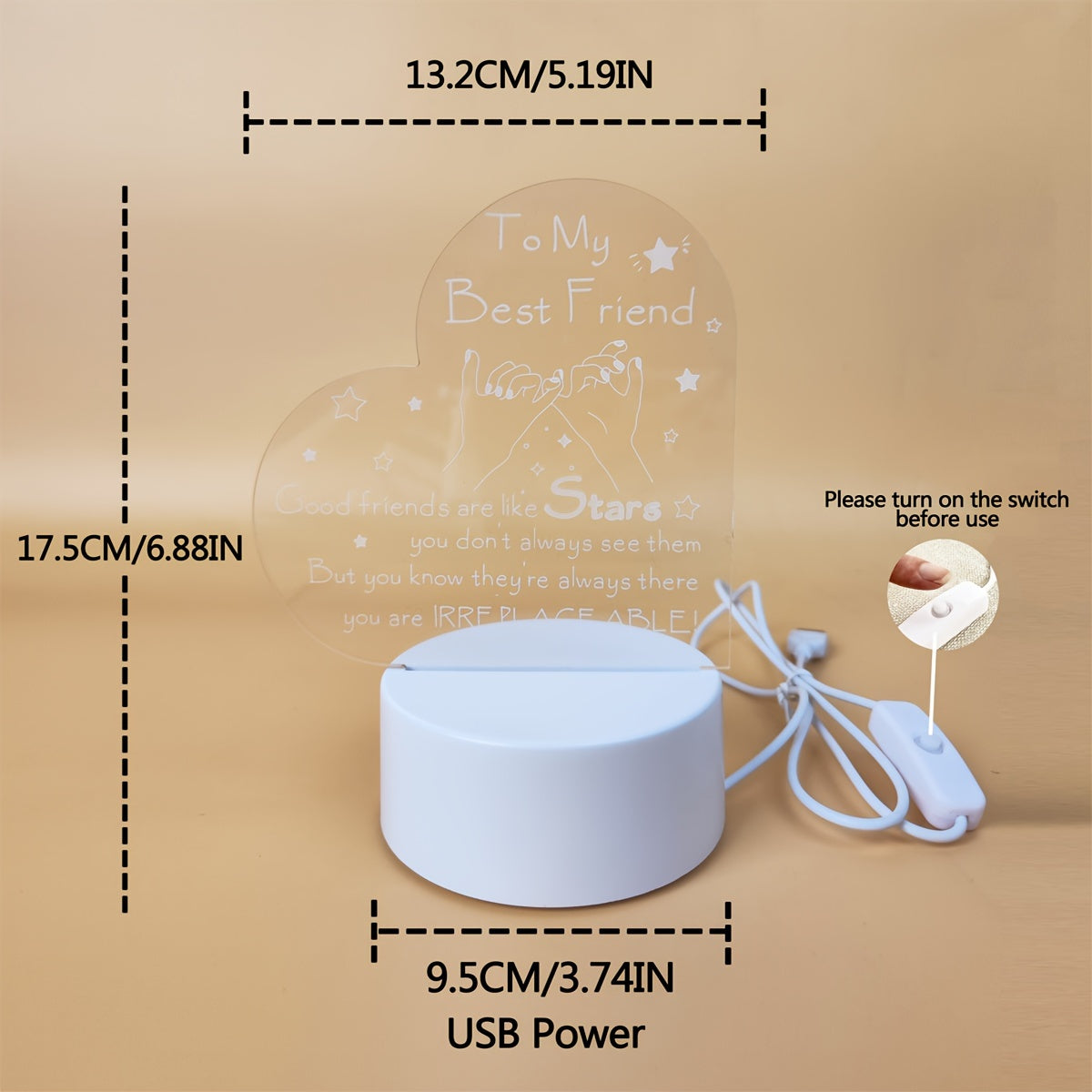 Pink 3D LED Night Light with Inspirational Message USB Powered for Bedroom Decor