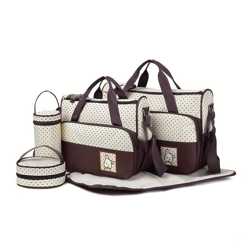 Diaper Bag Set for Moms Waterproof Multi-Functional Large Capacity Portable Shoulder Bag 5pcs