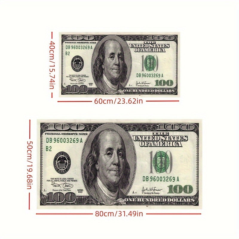 Non-Slip Runner Rug with $100 Bill Design, Machine Washable Polyester, Anti-Skid Backing