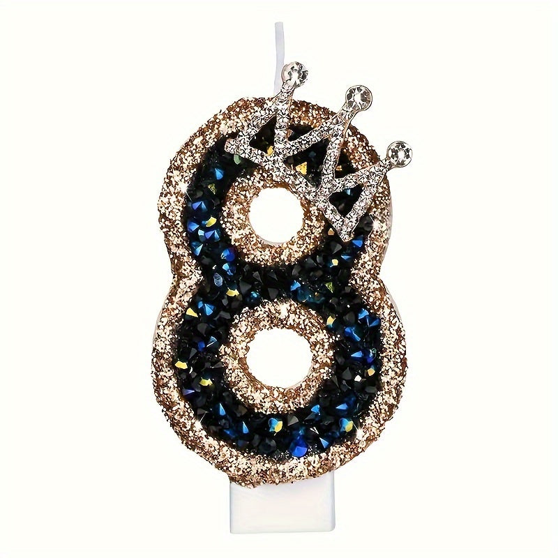 Large Birthday Cake Candles with Crown Metallic Powder Sparkling Number Candles for Kids and Weddings