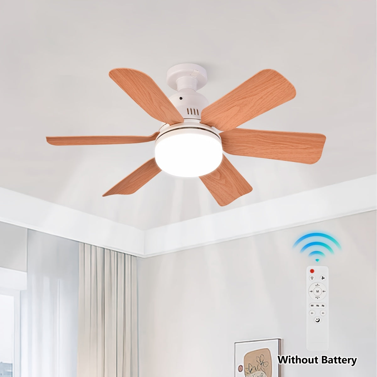 Square Ceiling Fan Light with Remote Dimmable Colorable LED Imitation Wood Grain