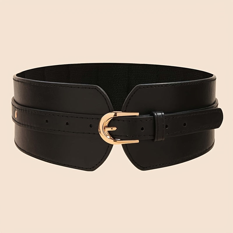 Women's Black Wide Belt with Punk Pin Buckle and PU Waistband