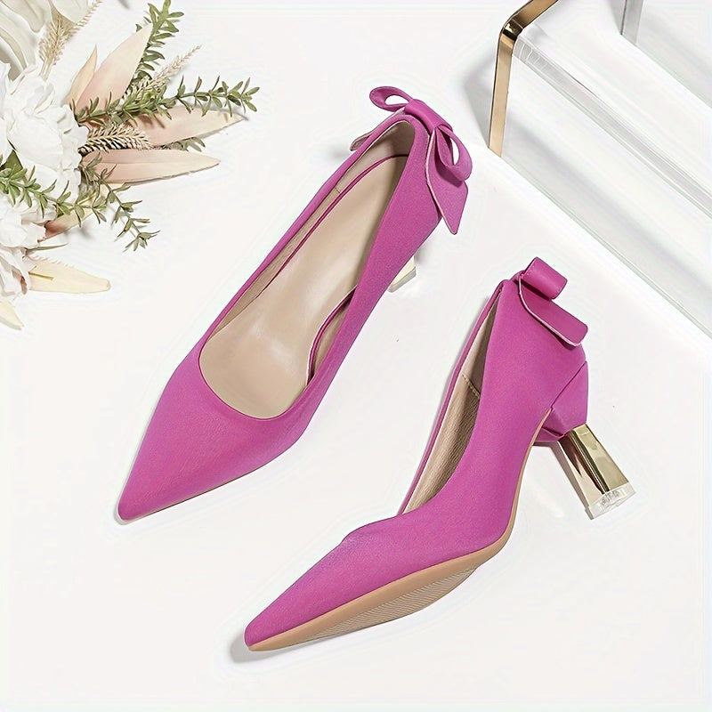 Women's Pointed Toe Chunky High Heel Pumps with Bow All-Season Dress Shoes