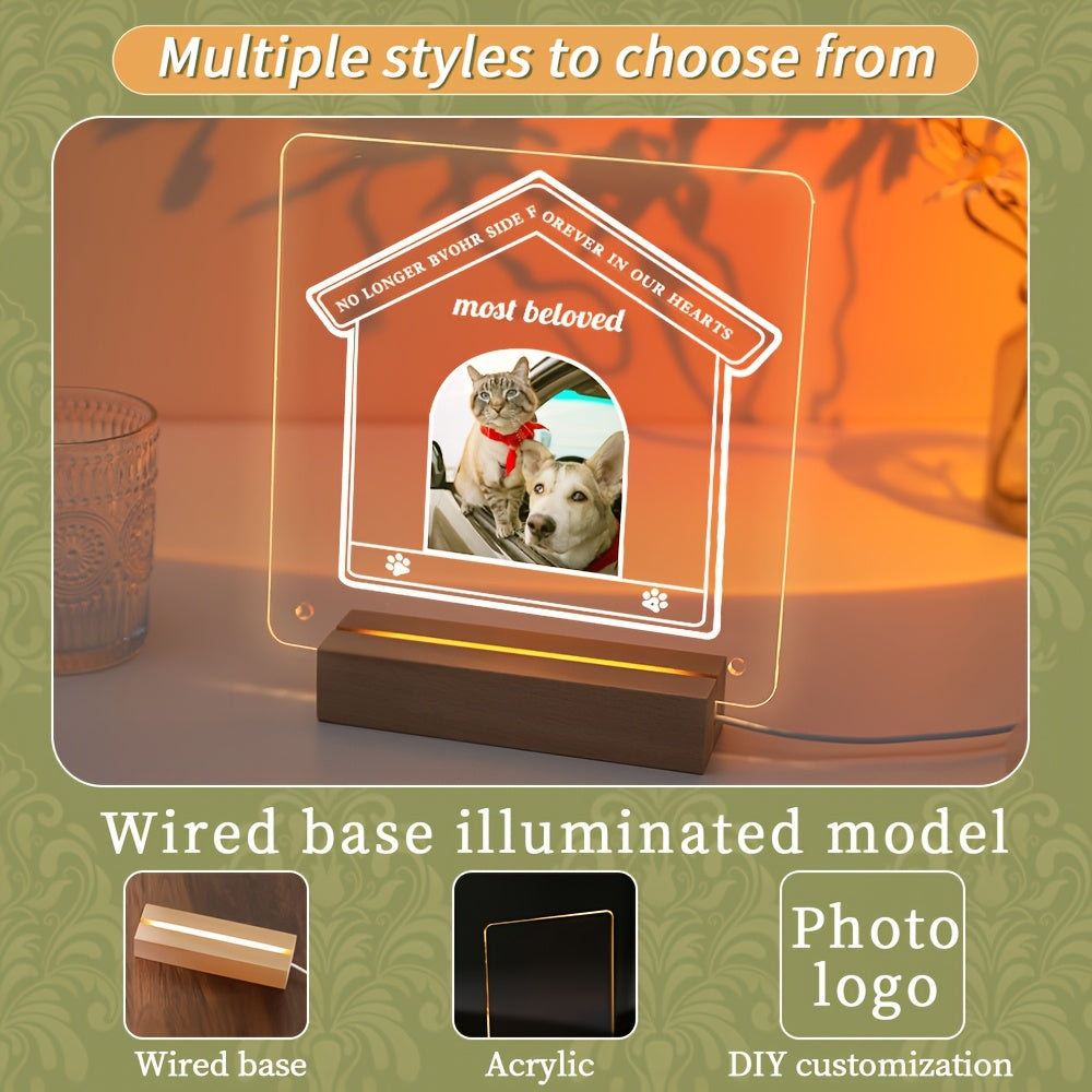 Customizable LED Light Acrylic Photo Frame with Transparent Love Heart Design for Gifts