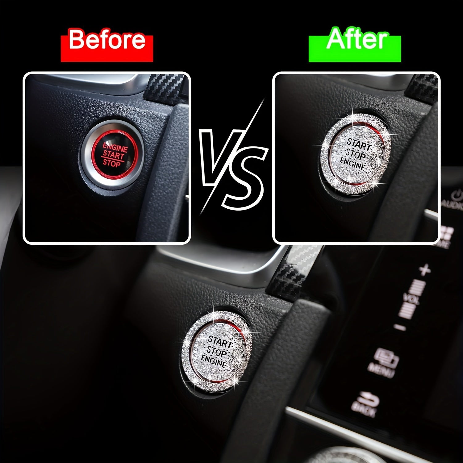Car Engine Start Button Cover Crystal Bling Ignition Emblem Decor