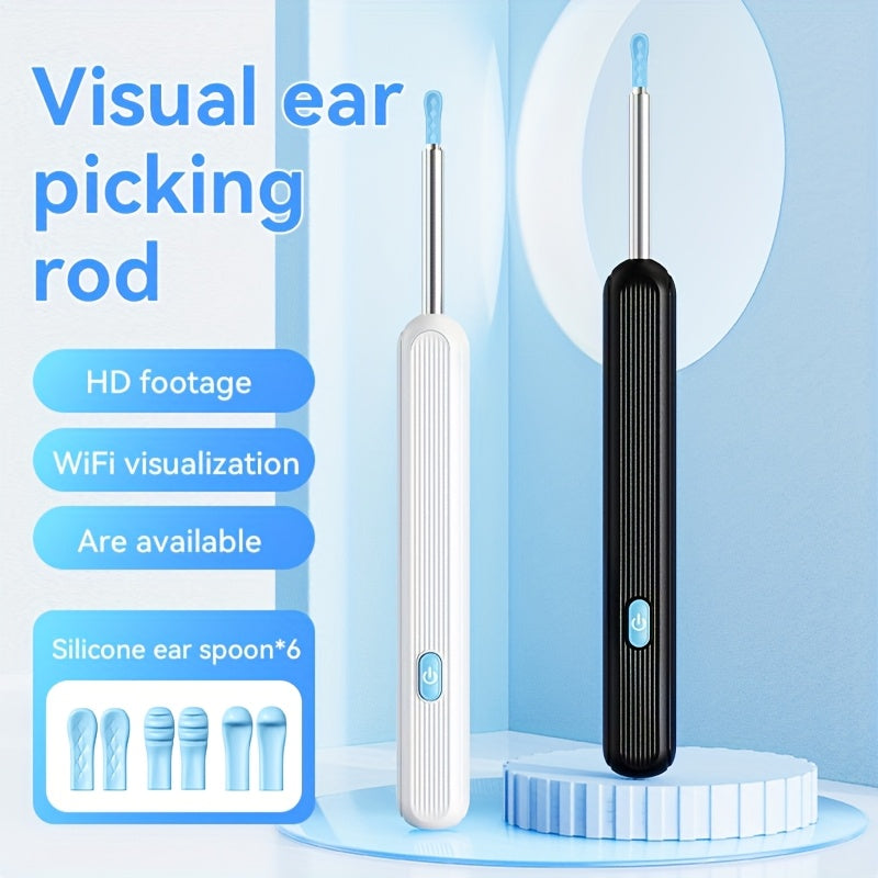 Wireless Earwax Removal Tool with Camera and Light, Rechargeable Ear Cleaning Device with 7 Scoops and Silicone Cases