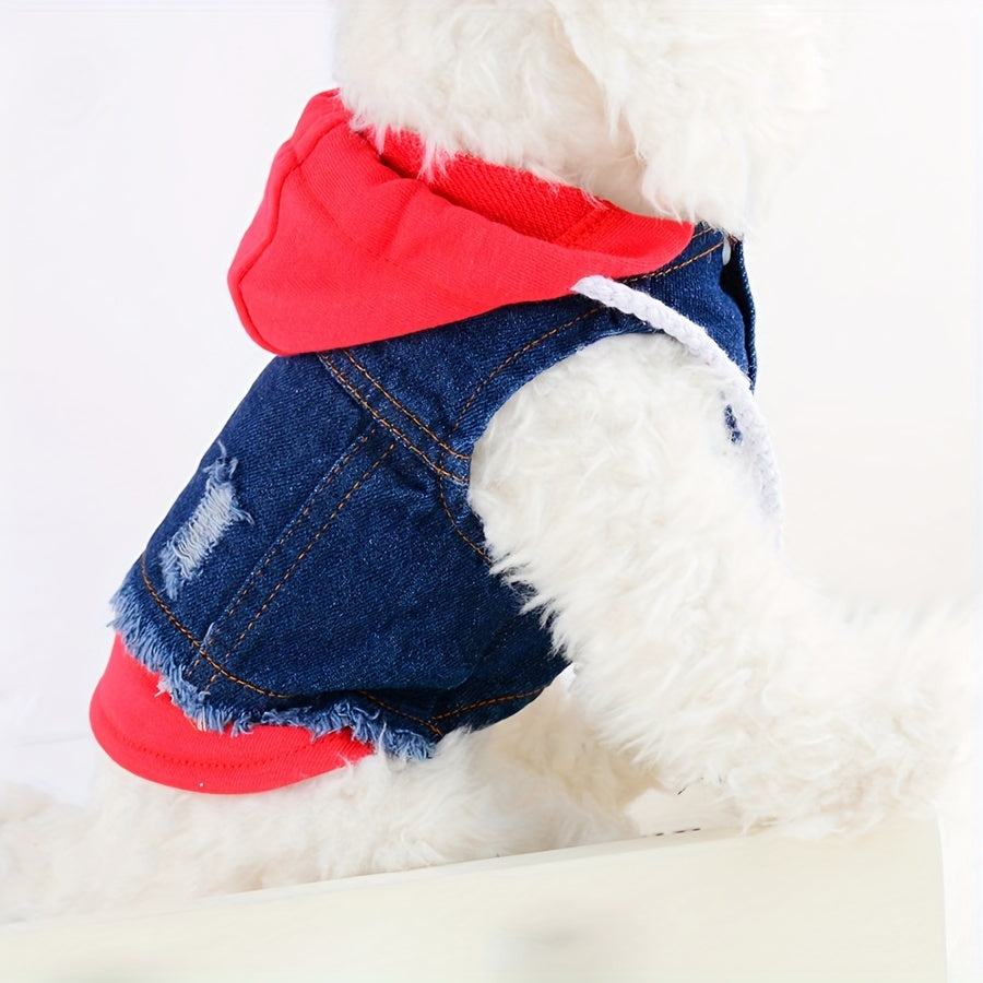 Dog Jacket for Small Dogs Autumn Denim Hoodie Coat with Button Closure