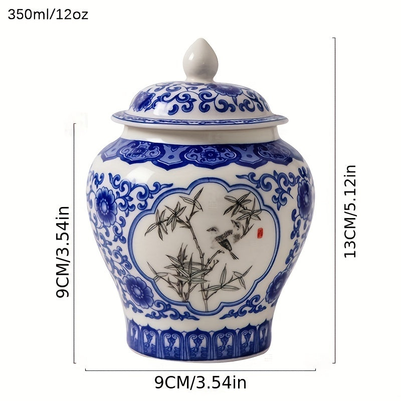Blue and White Porcelain Tea Storage Jar 350ml with Lid for Black and Pu'er Tea