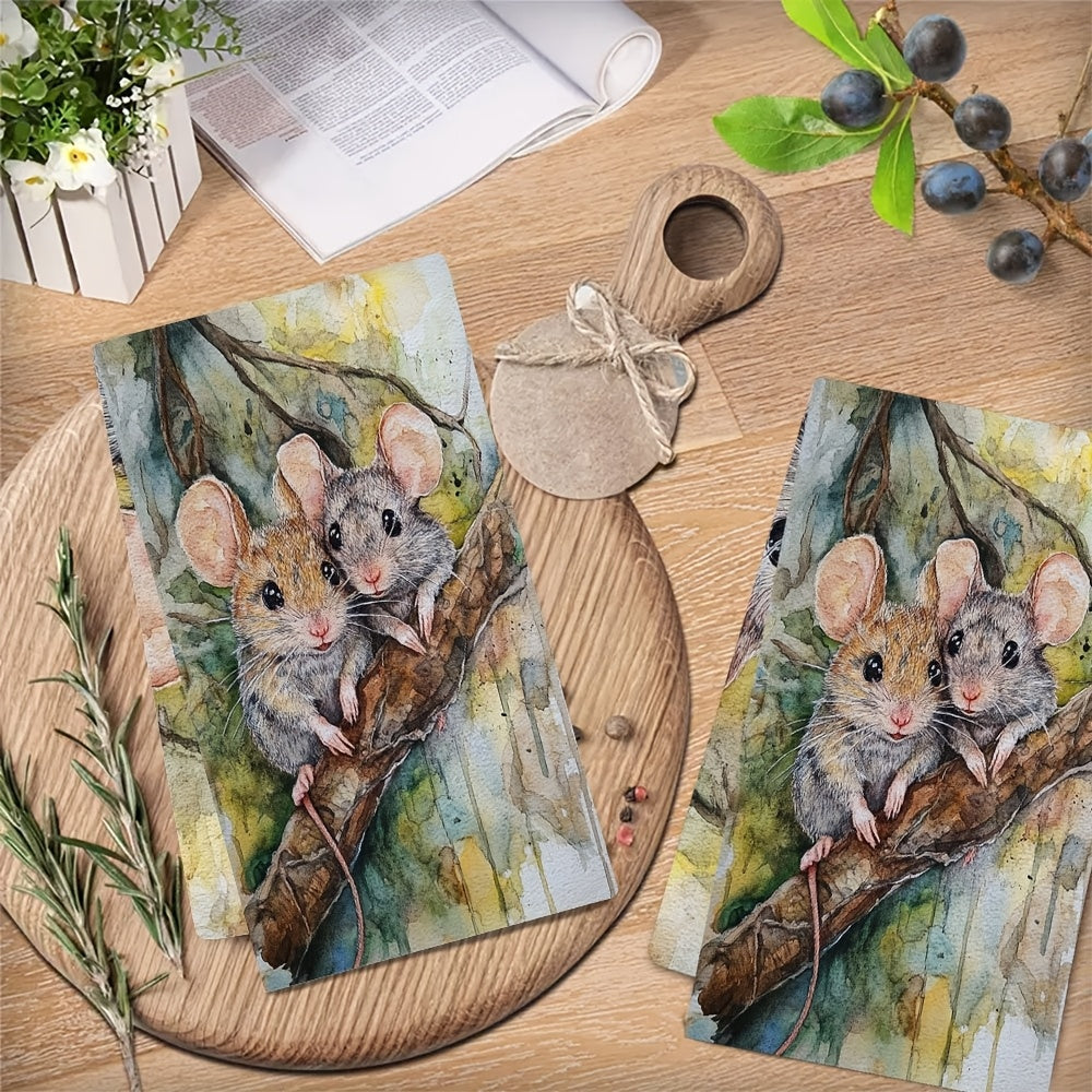 Juego de 2 toallas de cocina ultra suaves con diseño de pareja de ratones, 40x60 cm, absorbentes