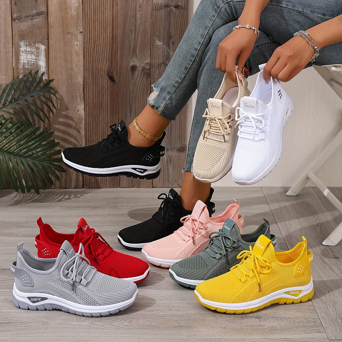 Women's Mesh Slip-On Sneakers White Black Summer Casual Beach Shoes