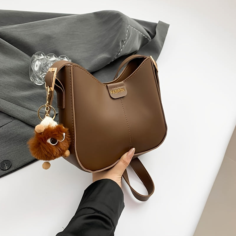 Autumn Winter Black PU Crossbody Bag with Zipper Closure for Women