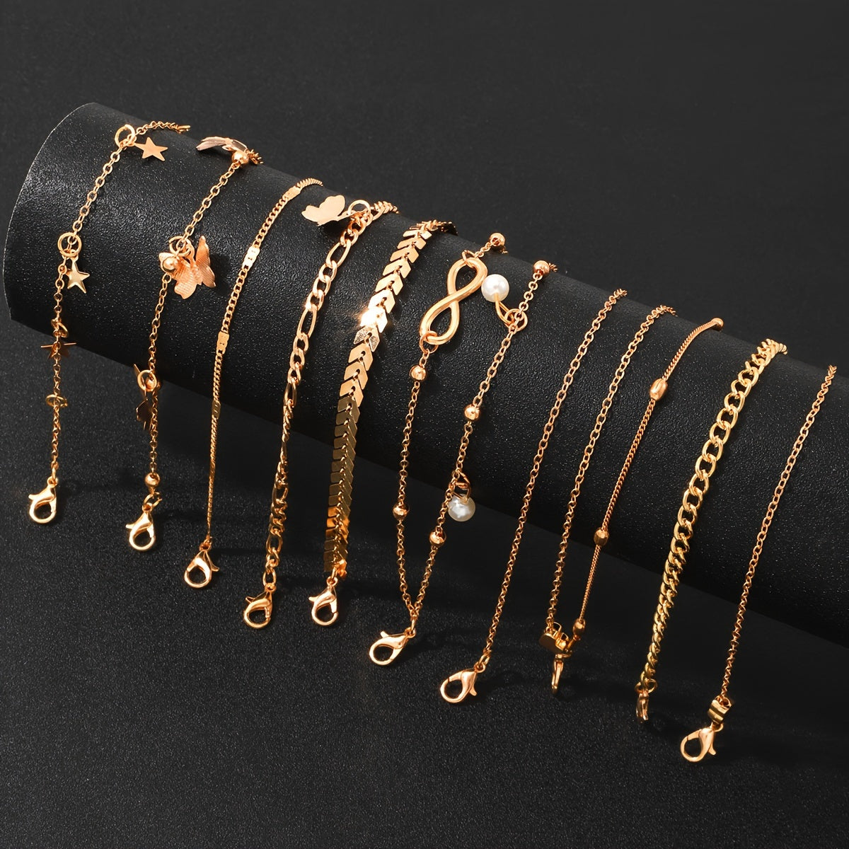 Women's Anklet Set with Butterfly and Bead Charms Snake Chain Beach Party Jewelry