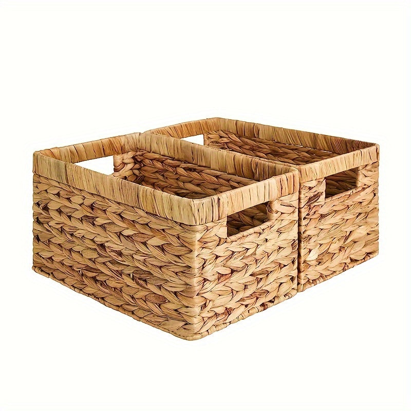 Water Hyacinth Storage Baskets Set of 2 Rectangular Home Organizer with Handles