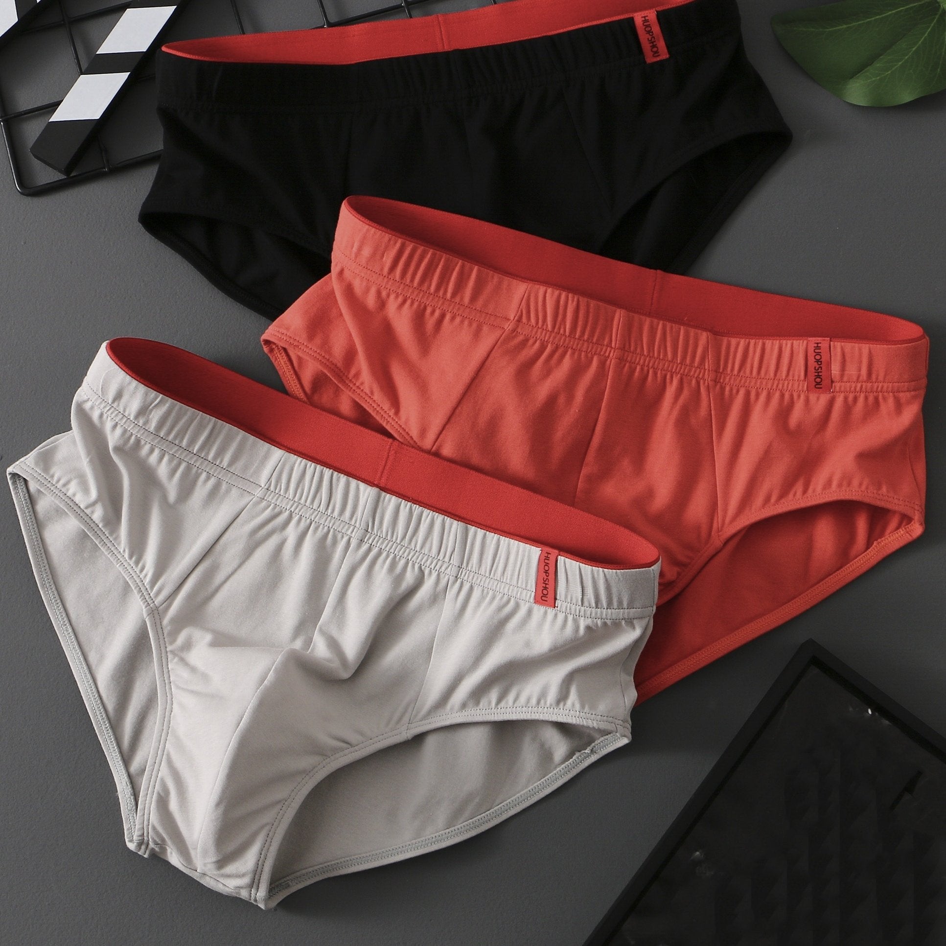 Men's Cotton Briefs 3 Pack Low-Rise Breathable Stretch Solid Colors Elastic Waist Casual Wear