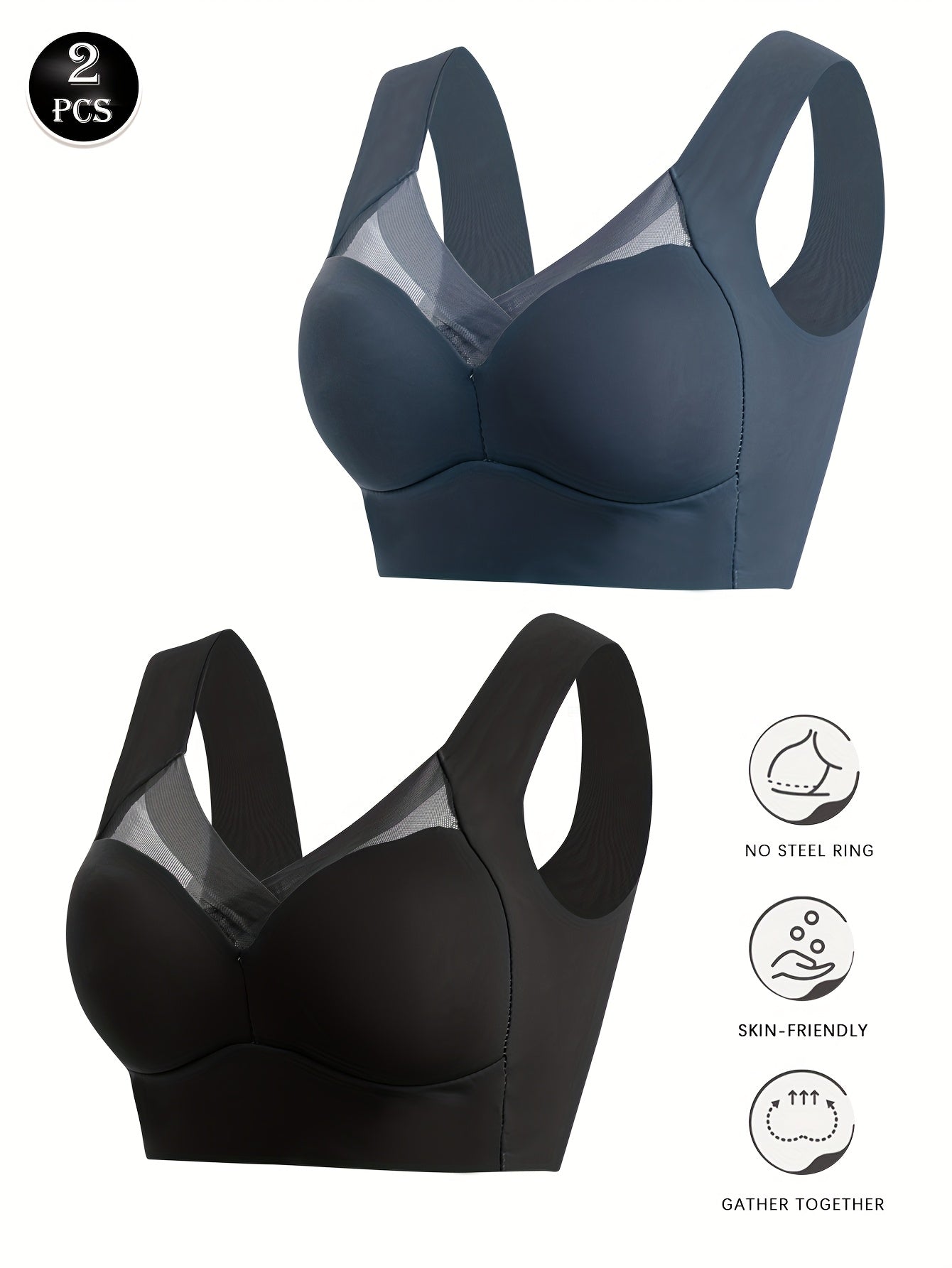 Women Seamless Wireless Breathable Sports Bras 2 Pack Light Pink Blue