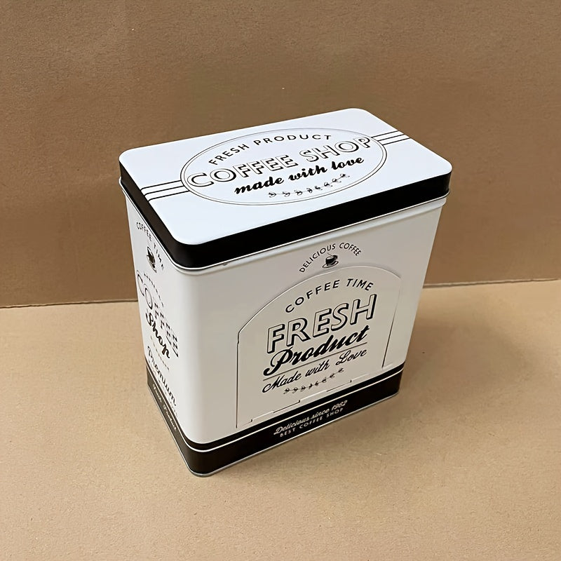 Vintage Amerika uslubidagi metall qahva konserva dispenseri, yon ochilishi va to'rtburchakli ish stoli saqlash qutisi, uy va ofisda foydalanish uchun.