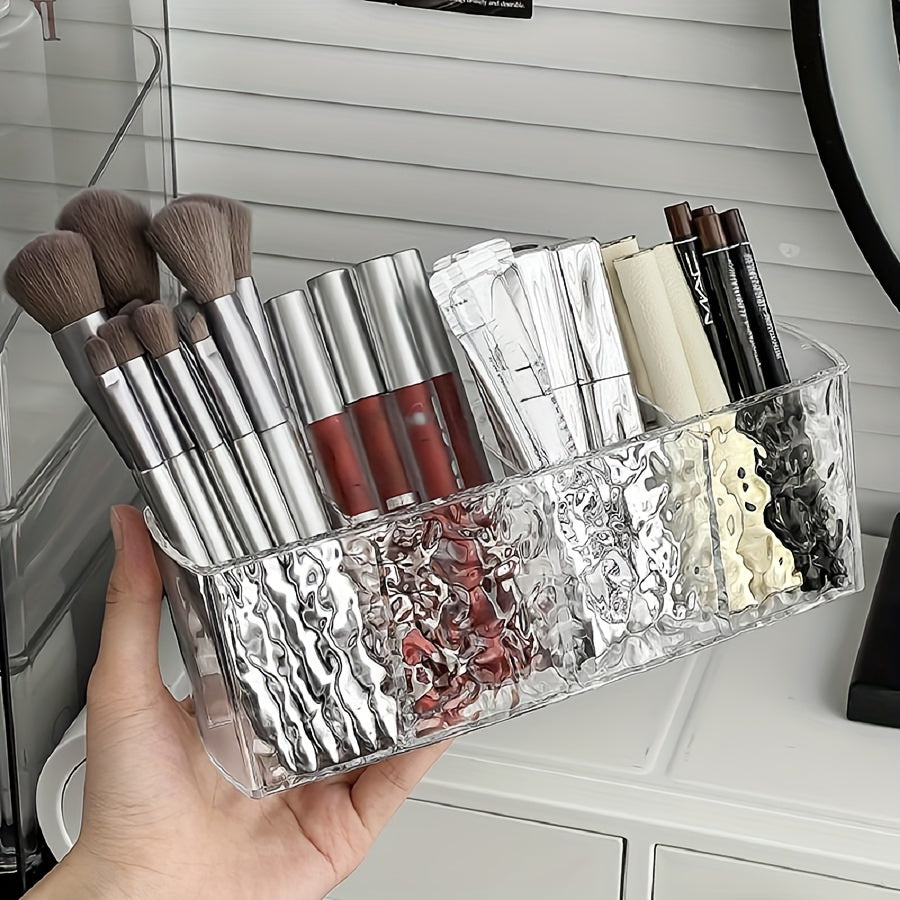 Clear PET Makeup Organizer with 4 Compartments for Brushes Lipsticks and Accessories