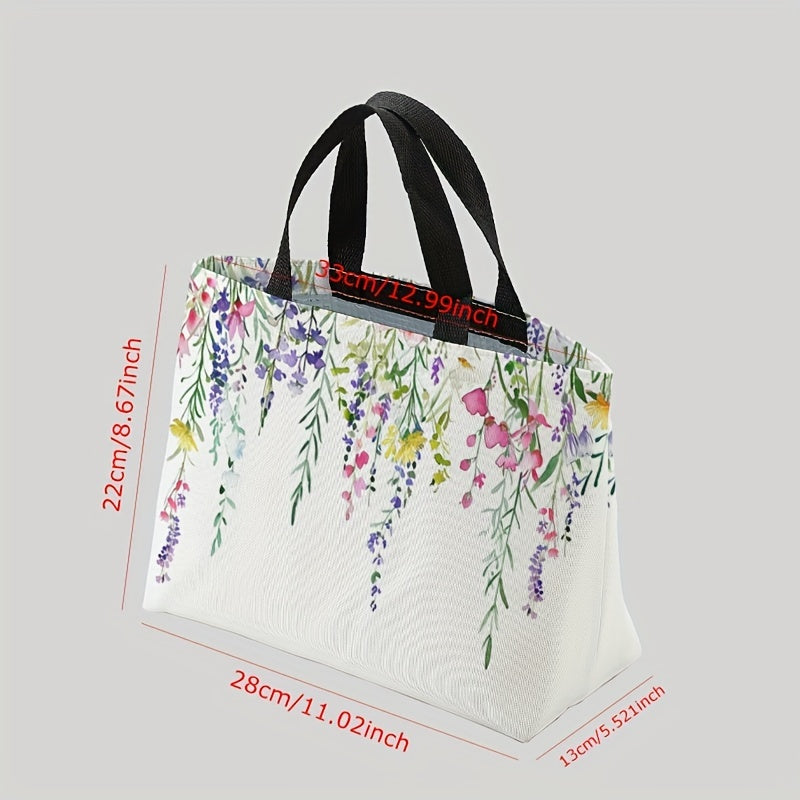 Изолированная цветочная сумка для обеда с двусторонним принтом для женщин и мужчин - непромокаемая полиэстеровая сумка для обеда - многоразовый термоконтейнер для офиса, работы, пляжа, путешествий - квадратная форма (1 упаковка) - можно мыть вручную