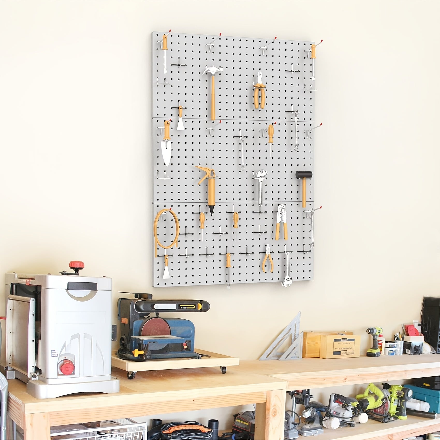 Metal Pegboard Organizer 60.96x30.48 cm with 20 Hooks for Garage Tool Storage